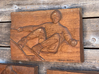 Bas Relief Downhill Skier Carvings (Set of 4)