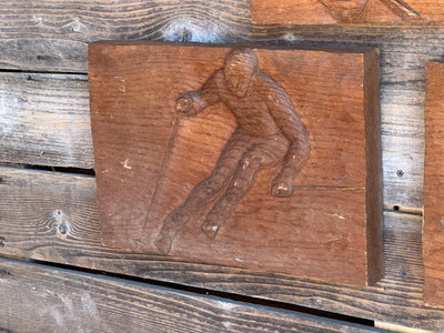 Bas Relief Downhill Skier Carvings (Set of 4)
