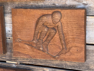 Bas Relief Downhill Skier Carvings (Set of 4)