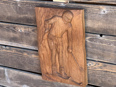 Bas Relief Downhill Skier Carvings (Set of 4)