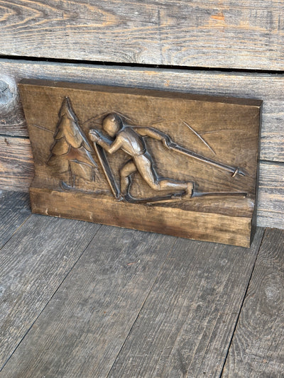 Wooden Cross Country Skier Carving