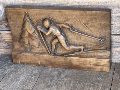 Wooden Cross Country Skier Carving