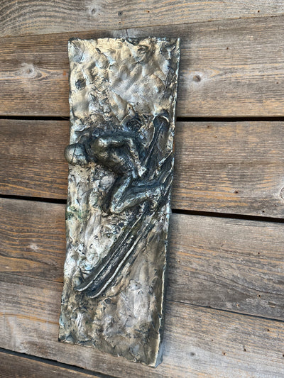Relief Downhill Skier Carving with Silver Finish