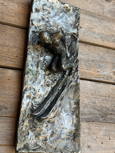 Relief Downhill Skier Carving with Silver Finish