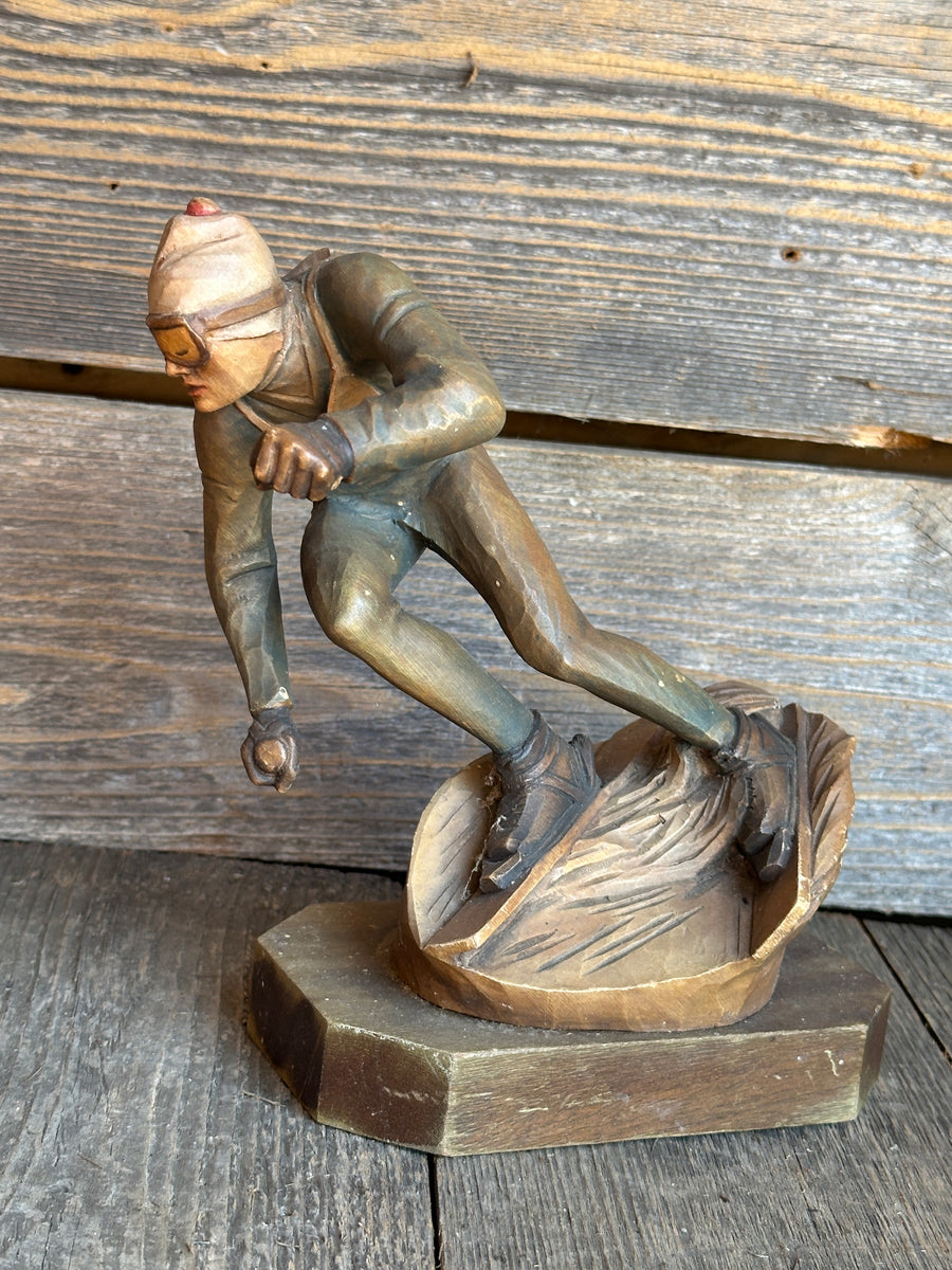 Carved Downhill Racing Skier Figure