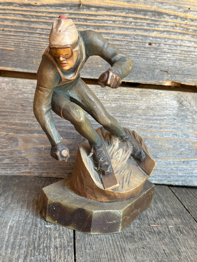 Carved Downhill Racing Skier Figure