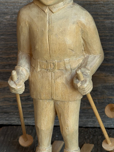 Pair of Carved Wood Skier Figures