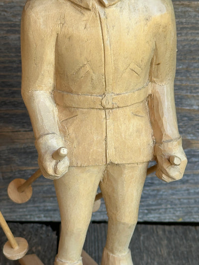 Pair of Carved Wood Skier Figures