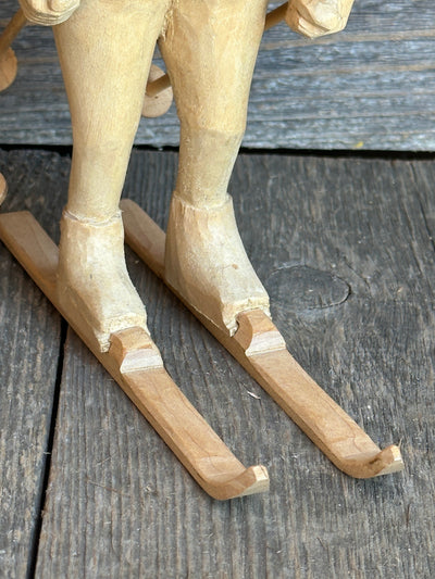 Pair of Carved Wood Skier Figures