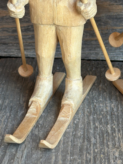 Pair of Carved Wood Skier Figures