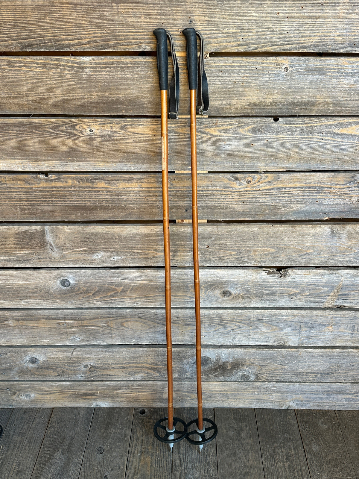 Antique Bamboo Ski Poles with leather straps