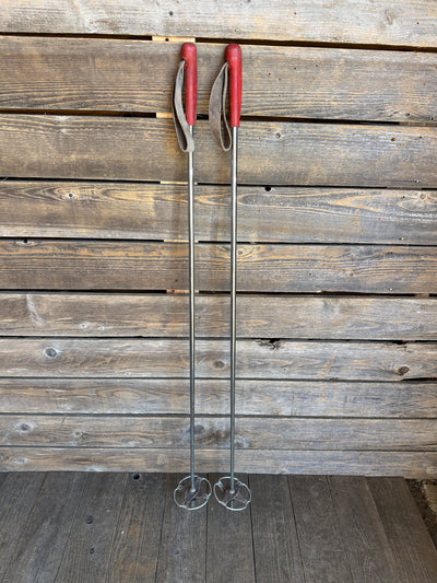 1950s Metal Downhill Ski Poles - Red Grips