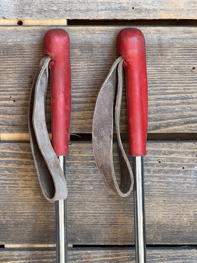 1950s Metal Downhill Ski Poles - Red Grips