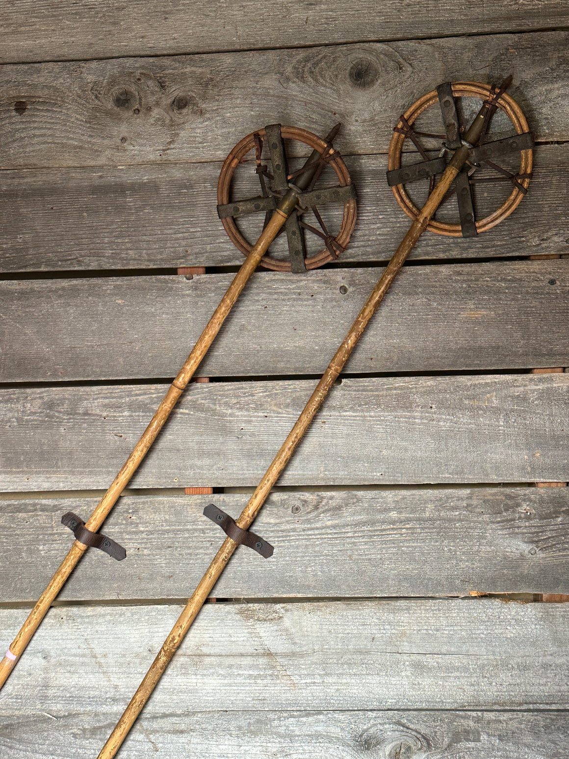 Vintage Bamboo Ski Poles and Antique Hickory Poles