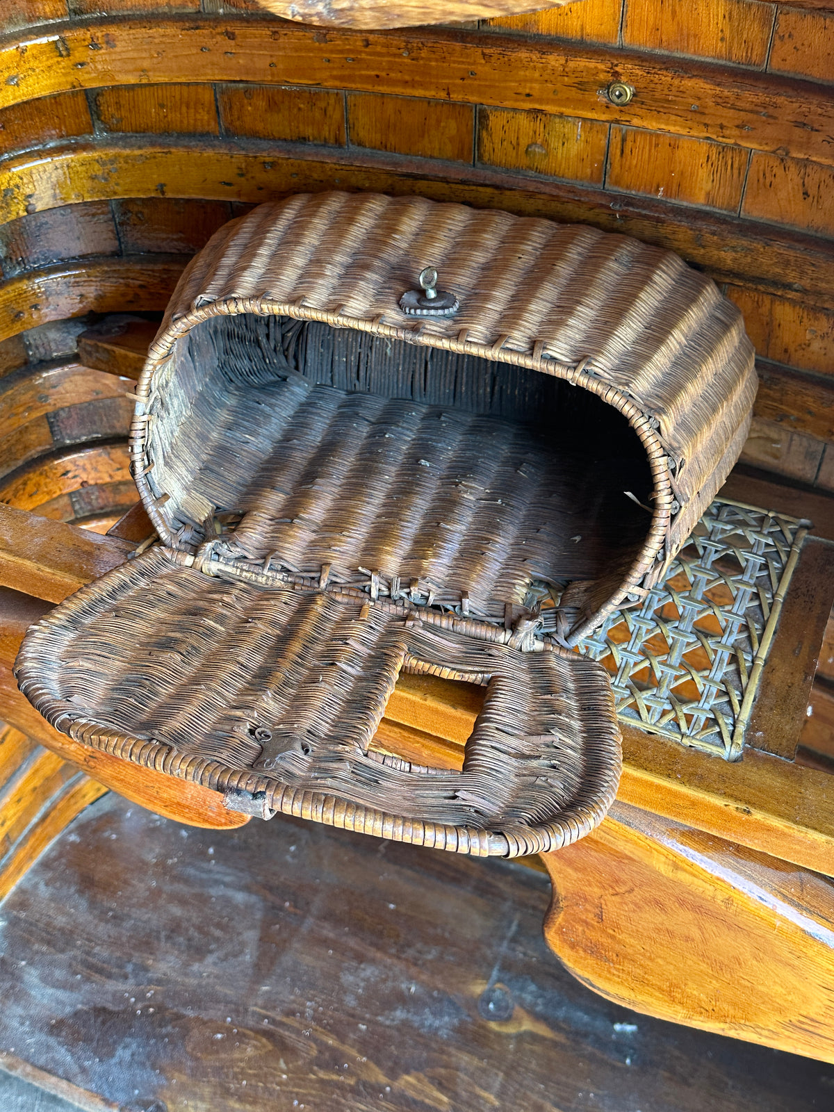 A Vintage Victorian Oval Wicker Fishing Creel