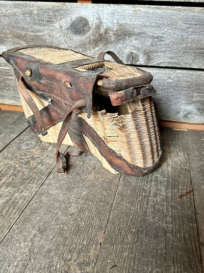 Vintage Fishing Creel - Split Reed with Leather