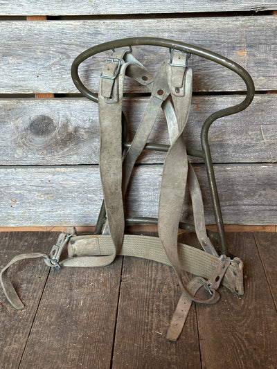 Vintage French Metal Frame Backpack - Green