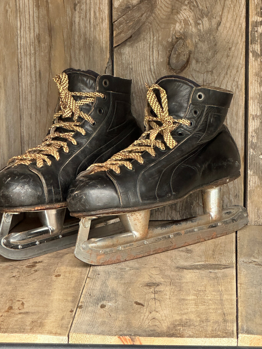 Vintage Black Leather Hockey Skates