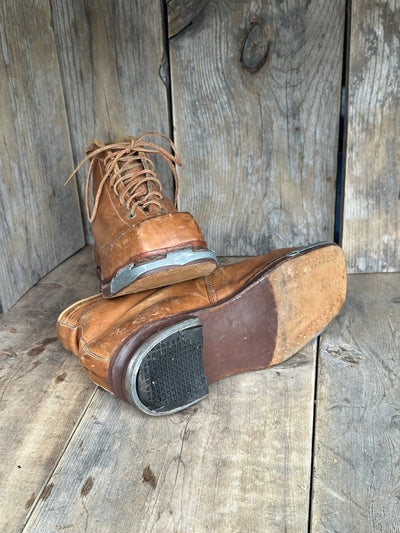 Vintage Square Toe Leather Ski Boots