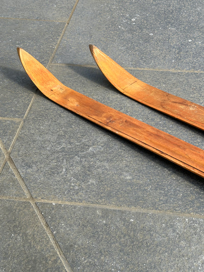 Wooden Norwegian Snow Skis - Antique
