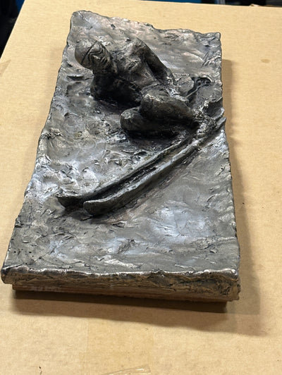 Relief Downhill Skier Carving with Silver Finish