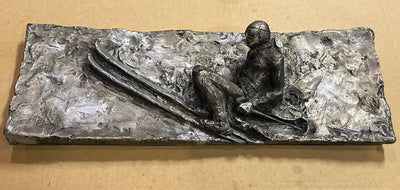 Relief Downhill Skier Carving with Silver Finish