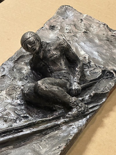 Relief Downhill Skier Carving with Silver Finish