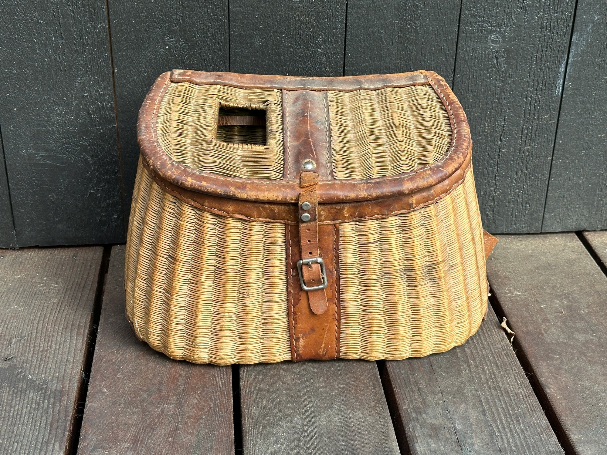 antique wicker tackle box Vintage Fishing Creel Basket