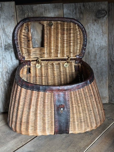 Vintage Fishing Creel - Split Reed with Leather