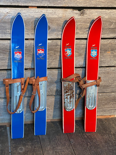 2 Pair of Vintage Childs Snow Patrol Skis (RED/BLUE)