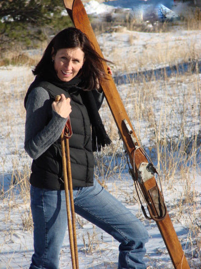 Vintage Downhill Skis with Ski Poles