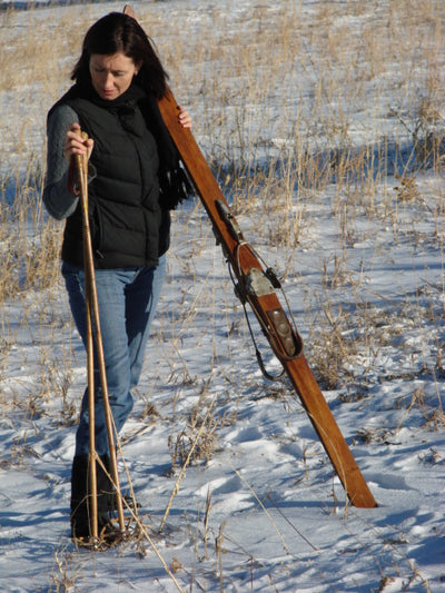 Vintage Downhill Skis with Ski Poles