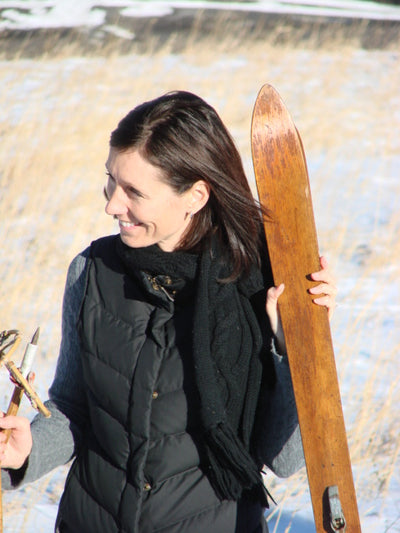Vintage Downhill Skis with Ski Poles