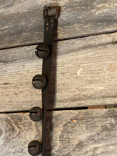 Vintage Sleigh Bells - Strap of 31 Bells attached to 84 inch Leather Strap
