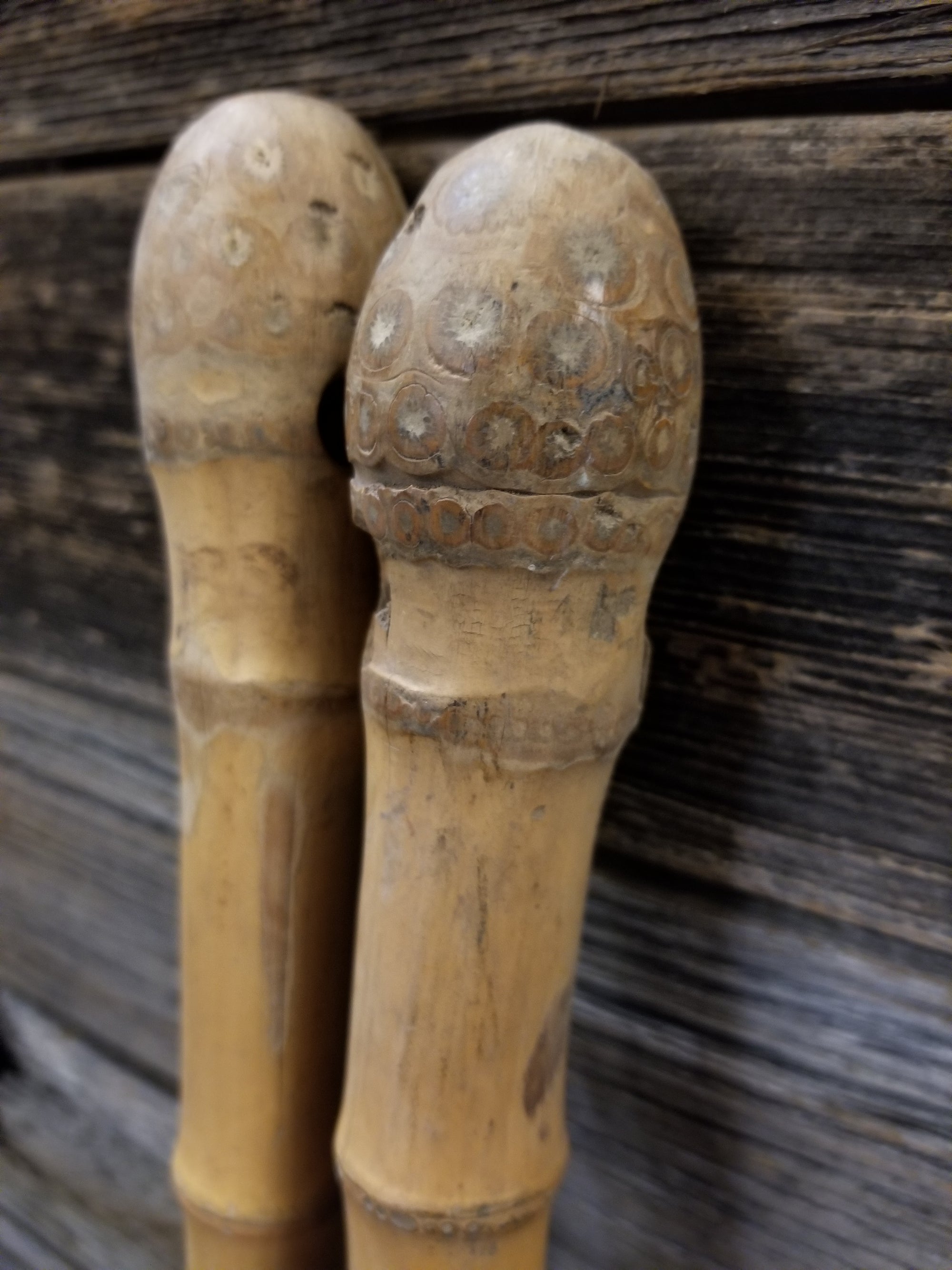 antique olympic octagon wooden fishing poles Antique Wooden Ski Poles
