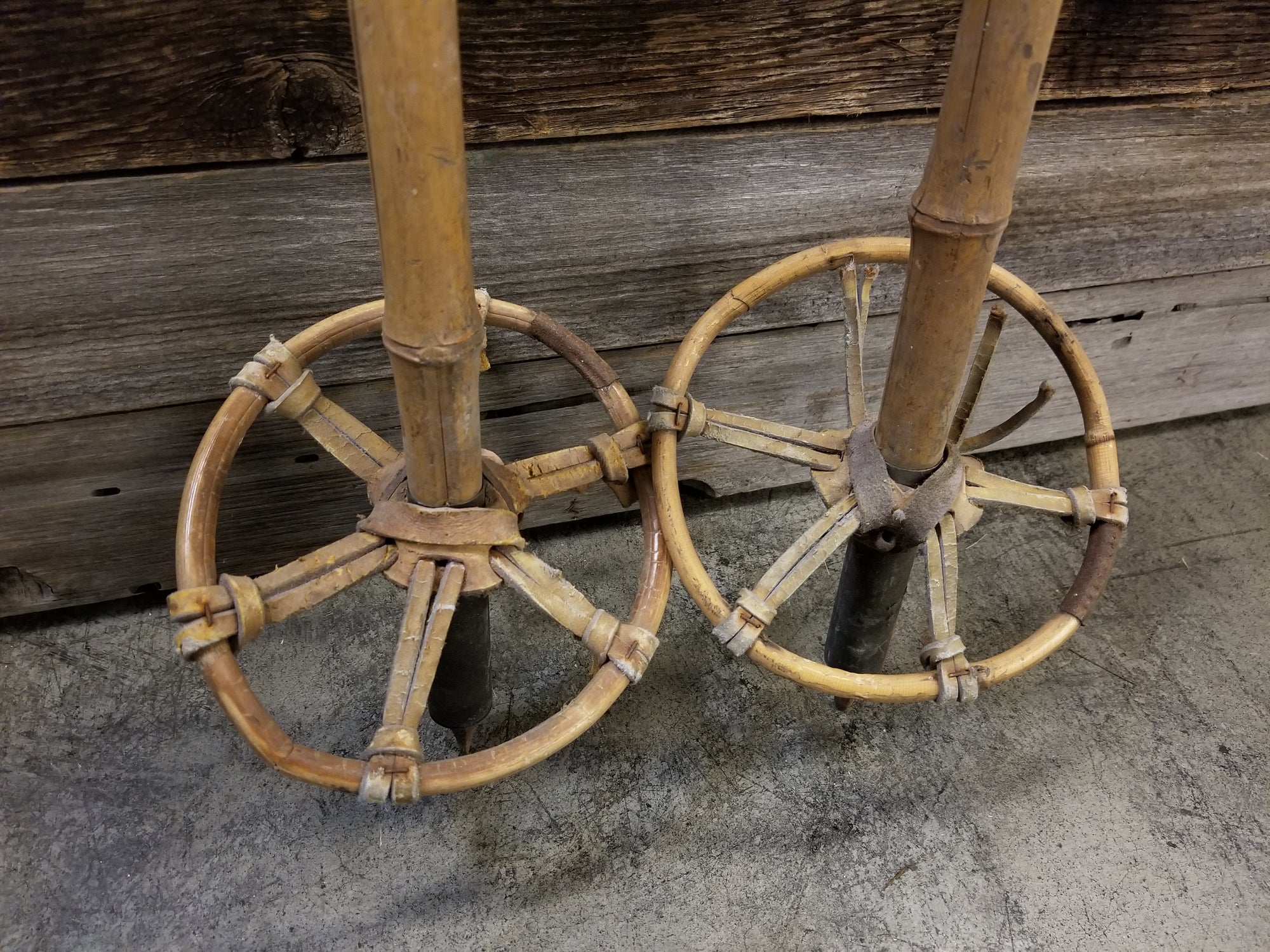 antique olympic octagon wooden fishing poles Antique Wooden Ski Poles
