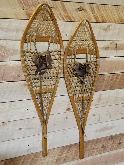 Classic Wooden Snowshoes with Leather Bindings