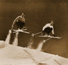 Vintage Ski Photo - Two Skiers Jumping