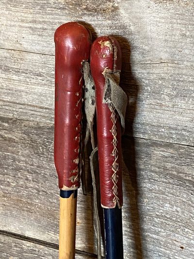 Antique Bamboo Ski Poles with full leather grip