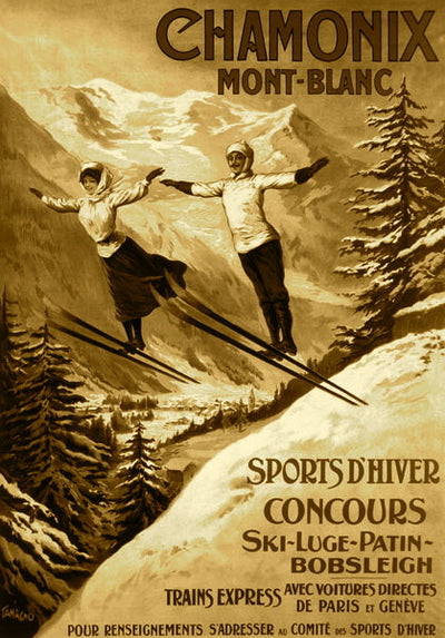 Vintage Ski Poster - Sepia Chamonix Mont-Blanc