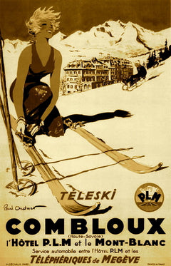 Vintage Ski Poster - Sepia Combloux - VintageWinter