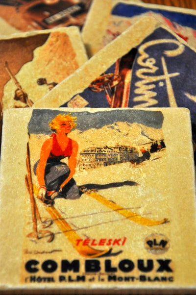 Vintage Marble Ski Coaster - Combloux Teleski Girl