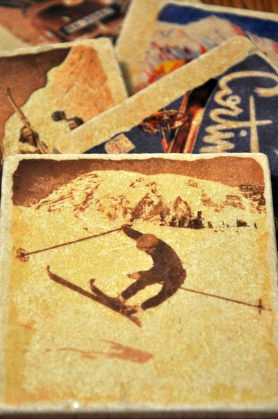 Set of 4 Vintage Marble Ski Coasters - Guys of Skiing