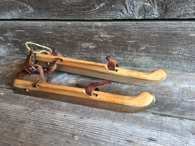 Dutch Vintage Ice Skates with holiday decor stencil