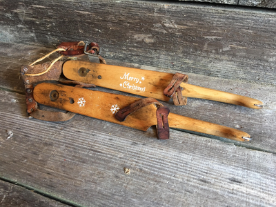 Dutch Vintage Ice Skates with holiday decor stencil