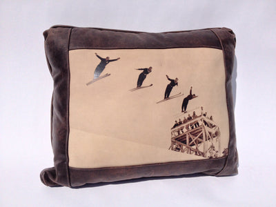 Leather Pillow - Engen Brothers Ski Jumpers