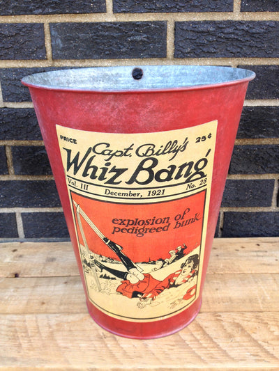 Ski Decor Trash Can - Vintage Maple Sap Can - Red "Pedigreed Bunk"