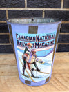 Ski Decor - Vintage Maple Sap Can - Vintage Skiers - Light purple with Dark Stripe
