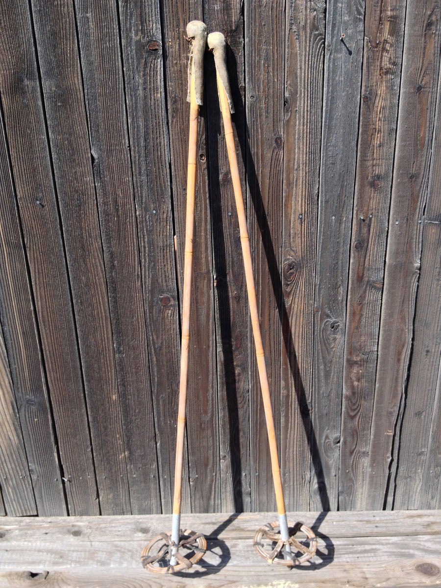 Vintage Bamboo Ski Poles - triple ring baskets