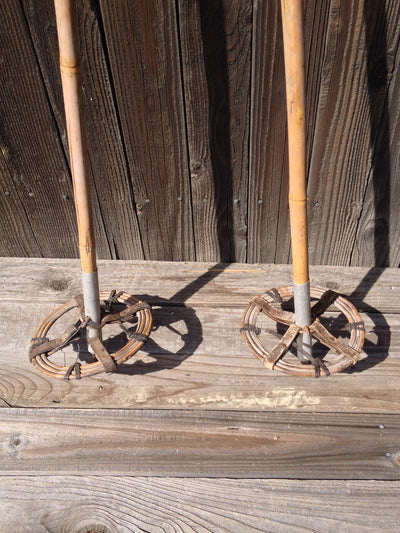 Vintage Bamboo Ski Poles - triple ring baskets